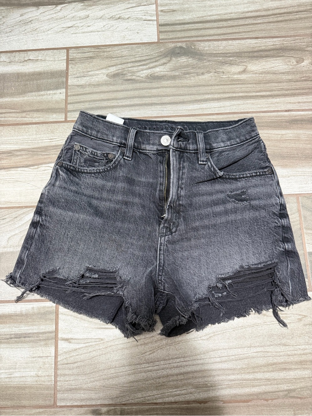 American Eagle Outfitters Washed Black Distressed Jean Shorts